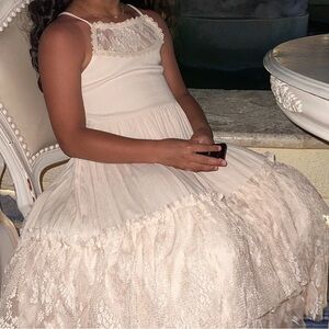 Girls Cream Lace Bodice Maxi Dress